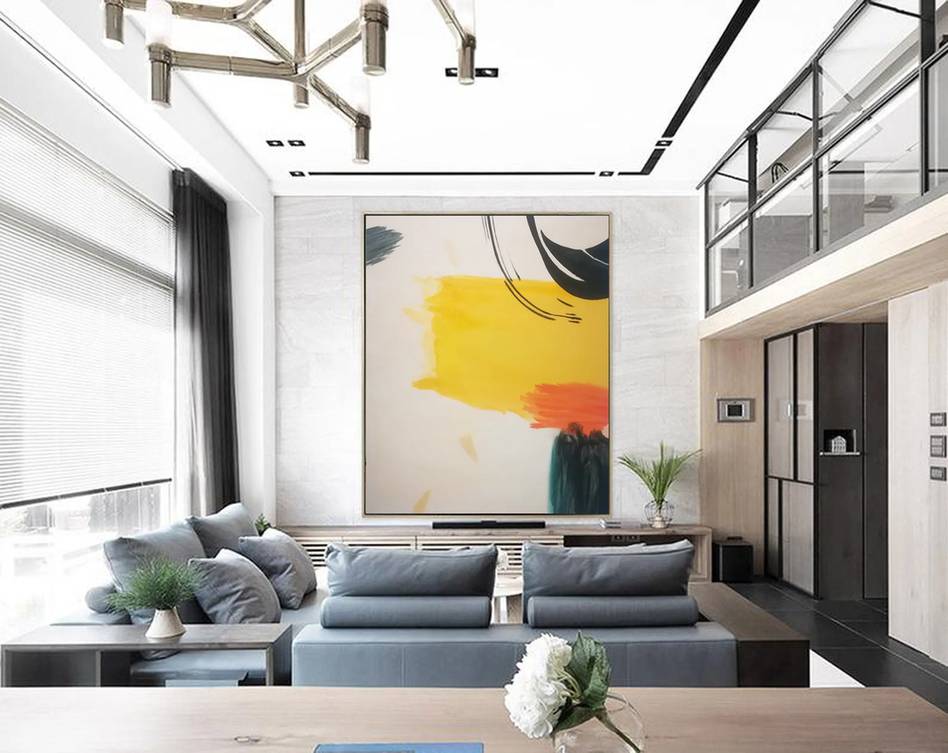 Minimal Yellow Abstract Canvas Wall Art HJM87 wall art